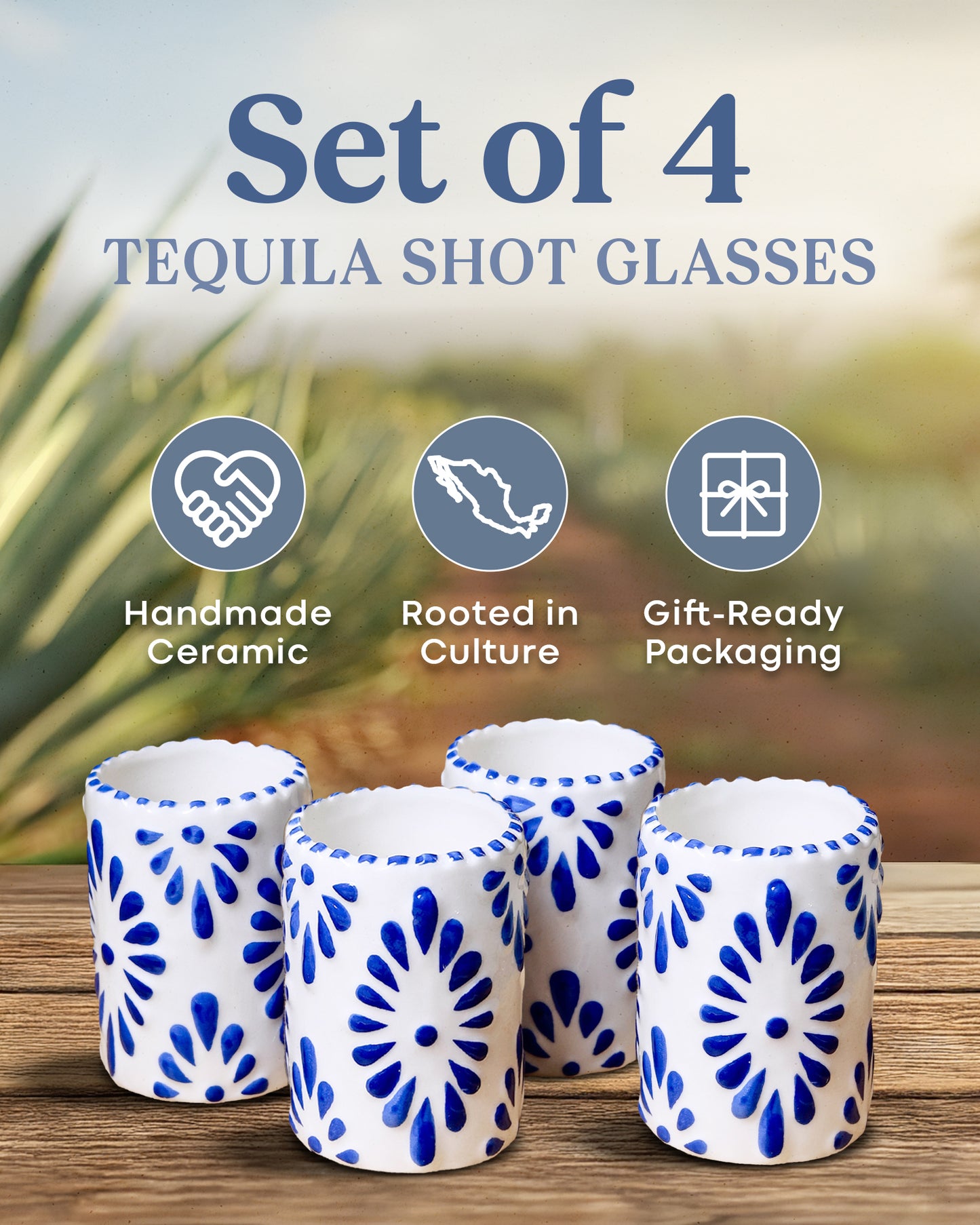 Talavera Shot Glasses Set (Blue)