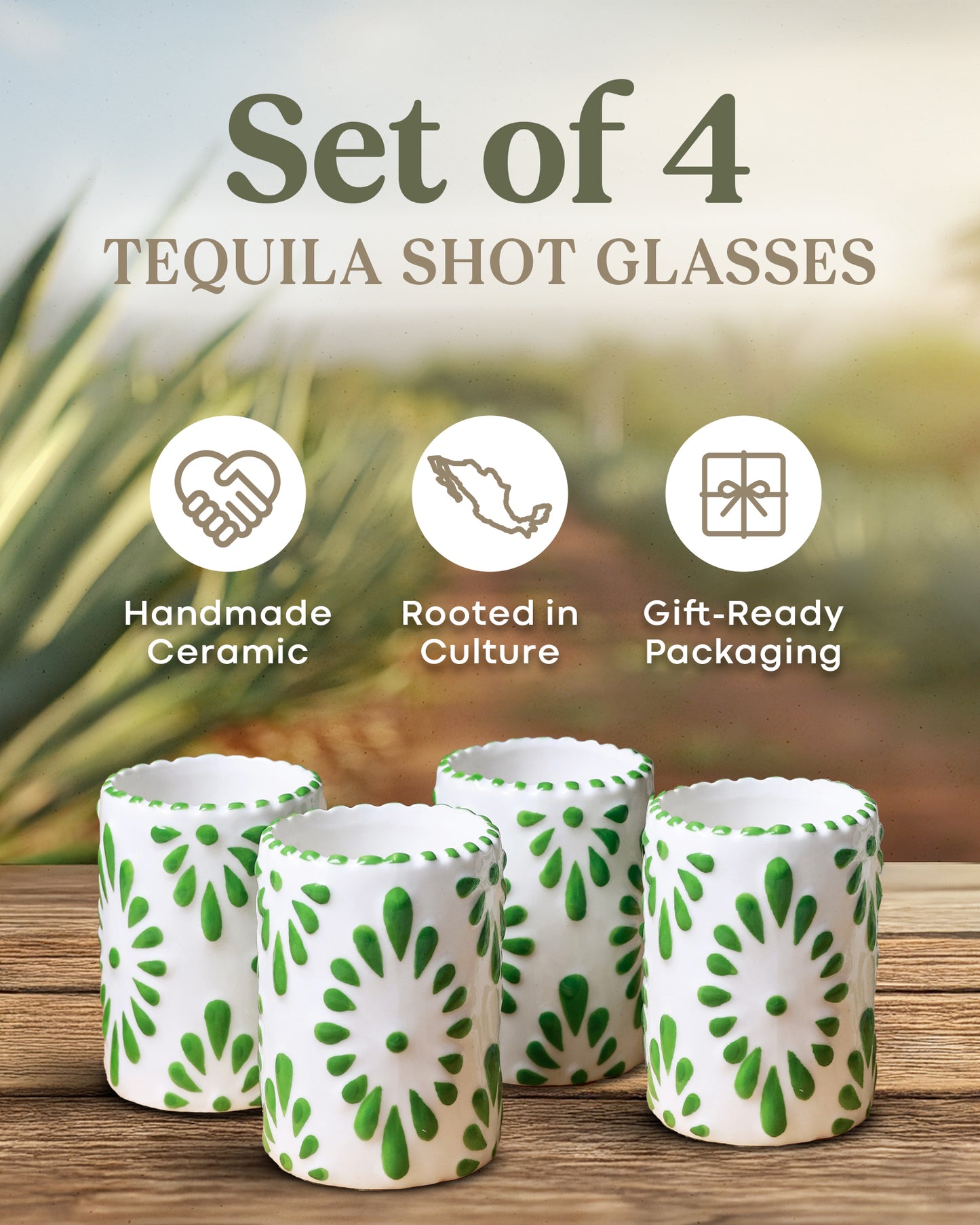 Talavera Shot Glasses Set (Green)